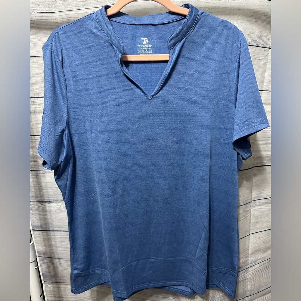Women’s Blue Striped Golf Mock Collar Polo XL